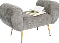 Discount KARE Design Ławka do przedpokoju szara tapicerowana nogi złote 100 cm - KARE