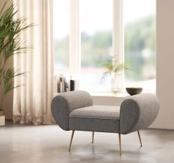 Discount KARE Design Ławka do przedpokoju szara tapicerowana nogi złote 100 cm - KARE