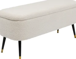 Fashion KARE Design Ławka do przedpokoju ze schowkiem tkanina pluszowa biała 109x45 cm - KARE