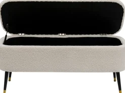 Fashion KARE Design Ławka do przedpokoju ze schowkiem tkanina pluszowa biała 109x45 cm - KARE