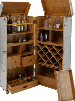 Outlet KARE Design Barek na kółkach rozkładany stal srebrna wnętrze naturalne 64x145 cm - KARE