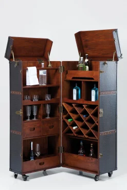 Outlet KARE Design Barek rozkładany skrzynia na kółkach czarno-brązowy 60x153 cm - KARE