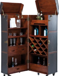 Outlet KARE Design Barek rozkładany skrzynia na kółkach czarno-brązowy 60x153 cm - KARE