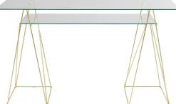 Discount KARE Design Biurko Polar 135x65 cm szkło hartowane - nogi złote - KARE