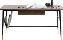 Online KARE Design Biurko z szufladą brązowe MDF 153x71 cm skóra naturalna - KARE