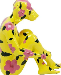 Outlet KARE Design Dekoracja stojąca żółty pies z motywem kwiatowym 66x80 cm - KARE