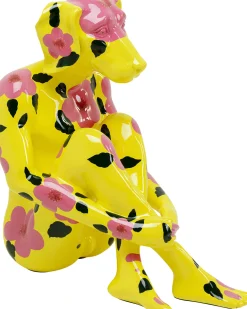 Outlet KARE Design Dekoracja stojąca żółty pies z motywem kwiatowym 66x80 cm - KARE