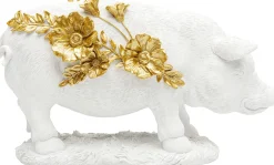 Clearance KARE Design Figurka dekoracyjna biała świnia i złote kwiaty 35x21 cm - KARE