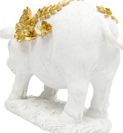Clearance KARE Design Figurka dekoracyjna biała świnia i złote kwiaty 35x21 cm - KARE