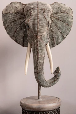 Fashion KARE Design Figurka dekoracyjna Elephant Head Pearls 40x76 cm szara - KARE