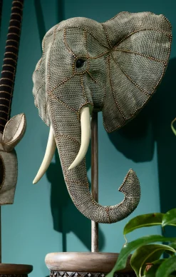 Fashion KARE Design Figurka dekoracyjna Elephant Head Pearls 40x76 cm szara - KARE