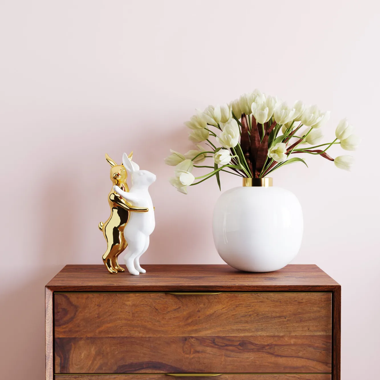 Online KARE Design Figurka dekoracyjna Hugging Rabbits 15x25 cm biało-złota - KARE
