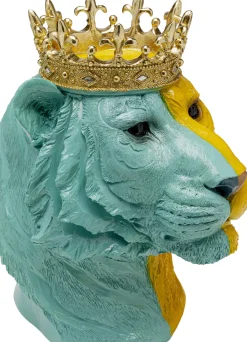 Hot KARE Design Figurka dekoracyjna tygrys niebiesko-żółta ze złotą koroną 28x33 cm - KARE