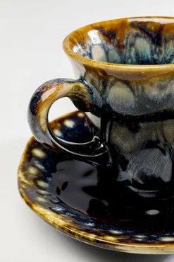 Hot KARE Design Filiżanka do espresso ze spodkiem kamionkowa ciemnoniebieska 88 ml - KARE