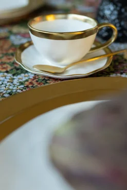 Online KARE Design Filiżanka ze spodkiem Bell 11x15 cm biało-złota - KARE