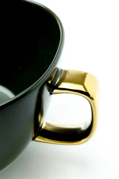 Discount KARE Design Filiżanka ze spodkiem Vibrations grafitowo-złota - KARE