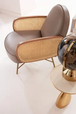 Online KARE Design Fotel boho szary skóra semianilinowa podłokietniki naturalno-brązowe 60x80 cm - KARE