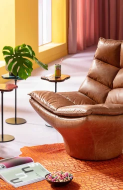 Discount KARE Design Fotel brązowy pikowany skóra semianilinowa 86x96 cm - KARE