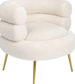 Outlet KARE Design Fotel do salonu nowoczesny tkanina pluszowa biała nogi złote 74x78 cm - KARE