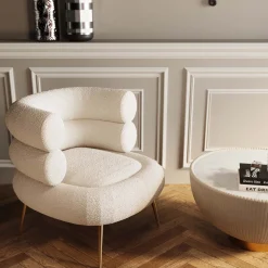 Outlet KARE Design Fotel do salonu nowoczesny tkanina pluszowa biała nogi złote 74x78 cm - KARE