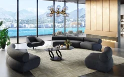 Outlet KARE Design Fotel duży obrotowy tapicerka szaroniebieska nogi czarne 82x95 cm - KARE