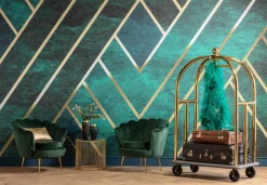 Hot KARE Design Fotel nowoczesny muszelka ciemnozielony aksamitny nogi złote 83x77 cm - KARE