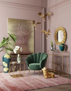 Hot KARE Design Fotel nowoczesny muszelka ciemnozielony aksamitny nogi złote 83x77 cm - KARE