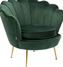 Hot KARE Design Fotel nowoczesny muszelka ciemnozielony aksamitny nogi złote 83x77 cm - KARE