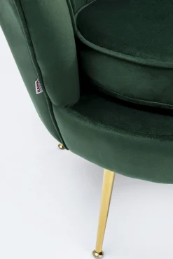 Hot KARE Design Fotel nowoczesny muszelka ciemnozielony aksamitny nogi złote 83x77 cm - KARE