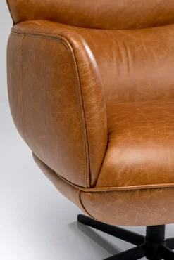 Outlet KARE Design Fotel obrotowy brązowy skóra semianilinowa podstawa czarna stalowa 75x97 cm - KARE
