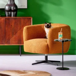 Sale KARE Design Fotel obrotowy brązowy tkanina pluszowa nogi czarne stalowe 77x75 cm - KARE