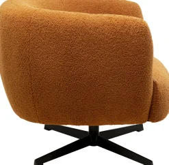 Sale KARE Design Fotel obrotowy brązowy tkanina pluszowa nogi czarne stalowe 77x75 cm - KARE