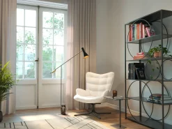 New KARE Design Fotel obrotowy do salonu tkanina boucle kremowa nogi czarne - KARE