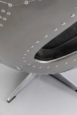 New KARE Design Fotel obrotowy loft aluminium kolor gunmetal i czarna tapicerka 82x106 cm - KARE