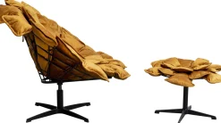 Fashion KARE Design Fotel obrotowy musztardowy z podnóżkiem podstawa czarna stalowa 82x80 cm - KARE