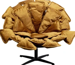 Fashion KARE Design Fotel obrotowy musztardowy z podnóżkiem podstawa czarna stalowa 82x80 cm - KARE