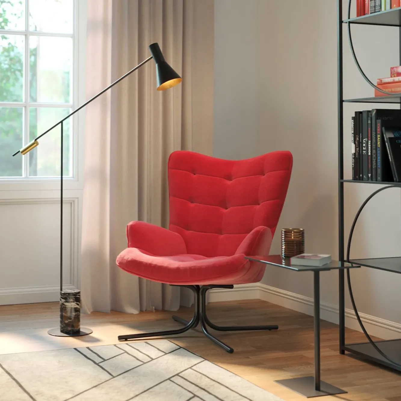 Hot KARE Design Fotel obrotowy Oscar Velvet 82x95 cm czerwony - KARE