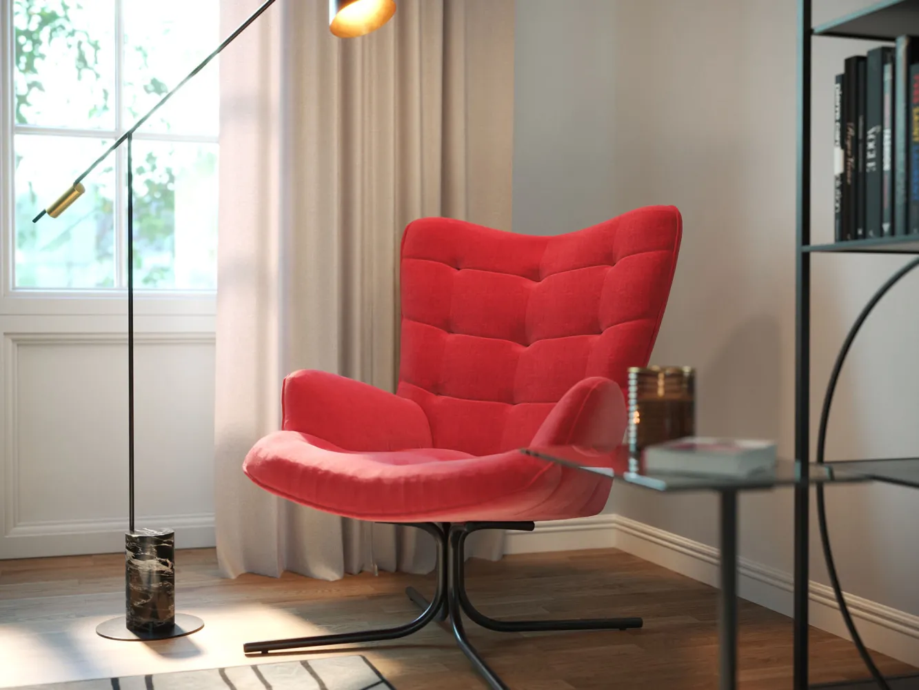 Hot KARE Design Fotel obrotowy Oscar Velvet 82x95 cm czerwony - KARE