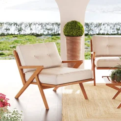 Hot KARE Design Fotel ogrodowy siedzisko kremowe 80x74 cm nogi drewno akacjowe - KARE
