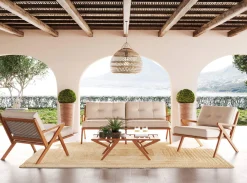 Hot KARE Design Fotel ogrodowy siedzisko kremowe 80x74 cm nogi drewno akacjowe - KARE