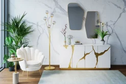 Outlet KARE Design Fotel welurowy nowoczesny beżowy muszelka nogi złote 83x77 cm - KARE