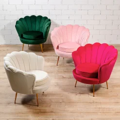 Outlet KARE Design Fotel welurowy nowoczesny beżowy muszelka nogi złote 83x77 cm - KARE