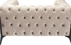 Hot KARE Design Fotel welurowy pikowany beżowy glamour nogi czarne 120x70 cm - KARE