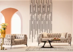 Hot KARE Design Fotel welurowy pikowany beżowy glamour nogi czarne 120x70 cm - KARE