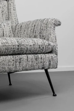 Outlet KARE Design Fotel wysoki tkanina melanżowa szara nogi czarne ze stali 115 cm - KARE