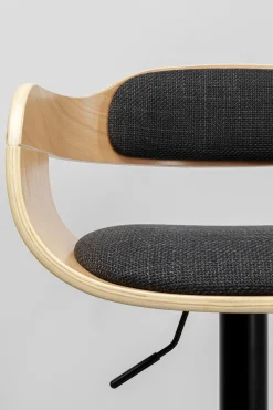 New KARE Design Hoker z regulacją wysokości naturalne drewno i sklejka noga czarna stalowa 64-85 cm - KARE