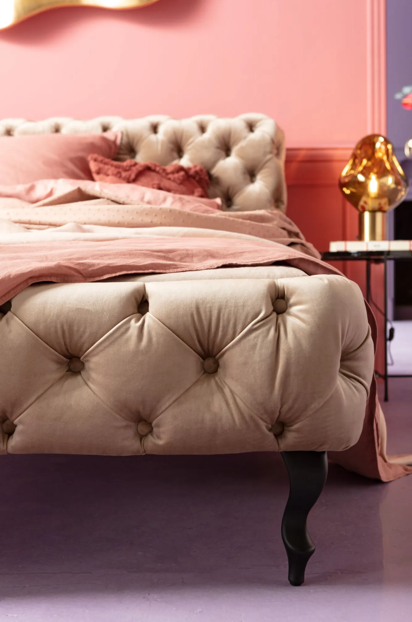 Sale KARE Design Łóżko Desire Velvet 160x200 cm ecru - KARE