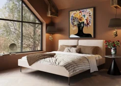 Discount KARE Design Łóżko podwójne z zagłówkiem kremowe nogi czarne 180x200 cm - KARE