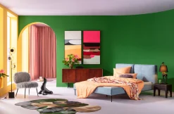 Hot KARE Design Łóżko podwójne z zagłówkiem niebieskie nogi czarne 160x200 cm - KARE