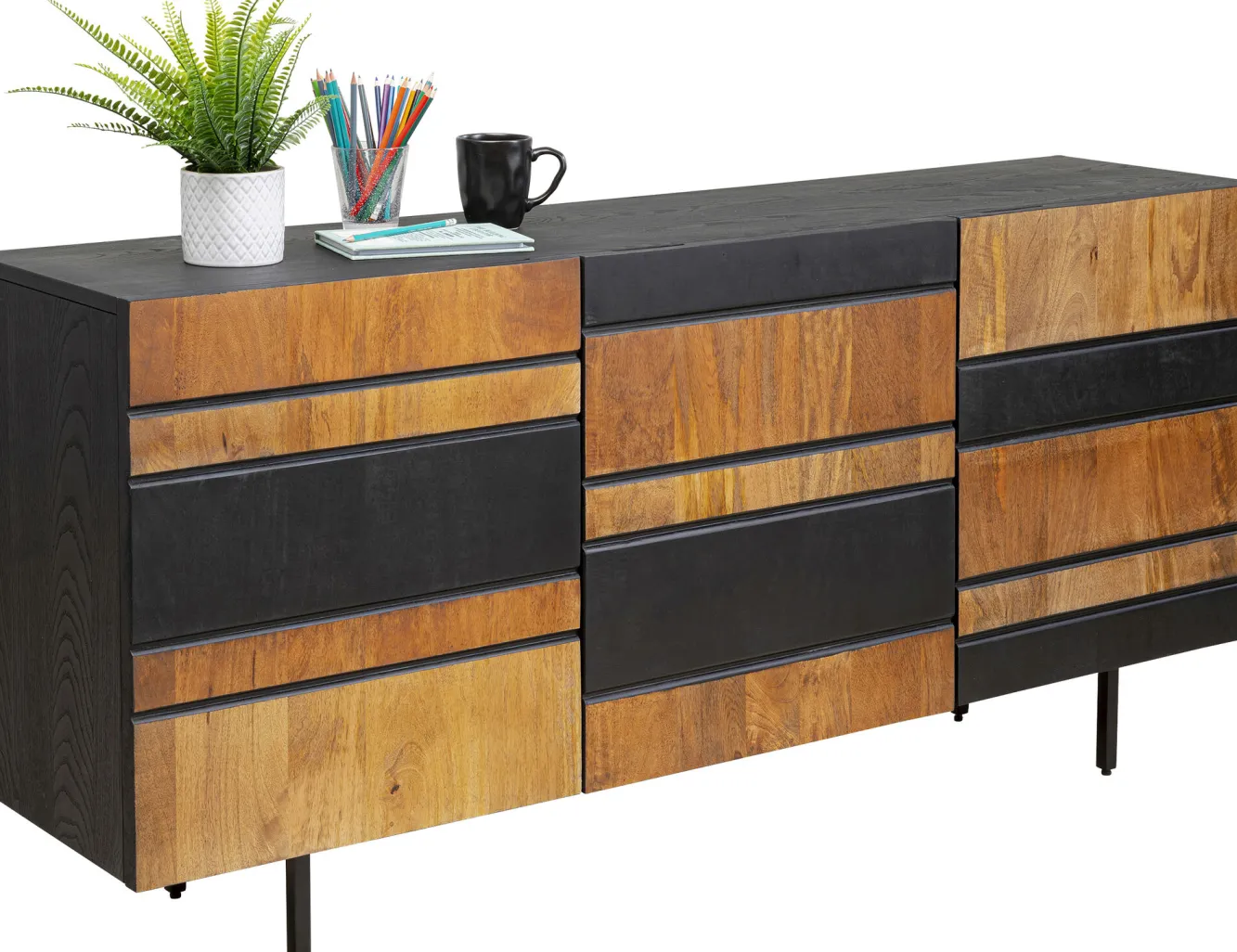 Clearance KARE Design Komoda do salonu 3-drzwiowa czarno-naturalna drewno i fornir 160x75 cm - KARE